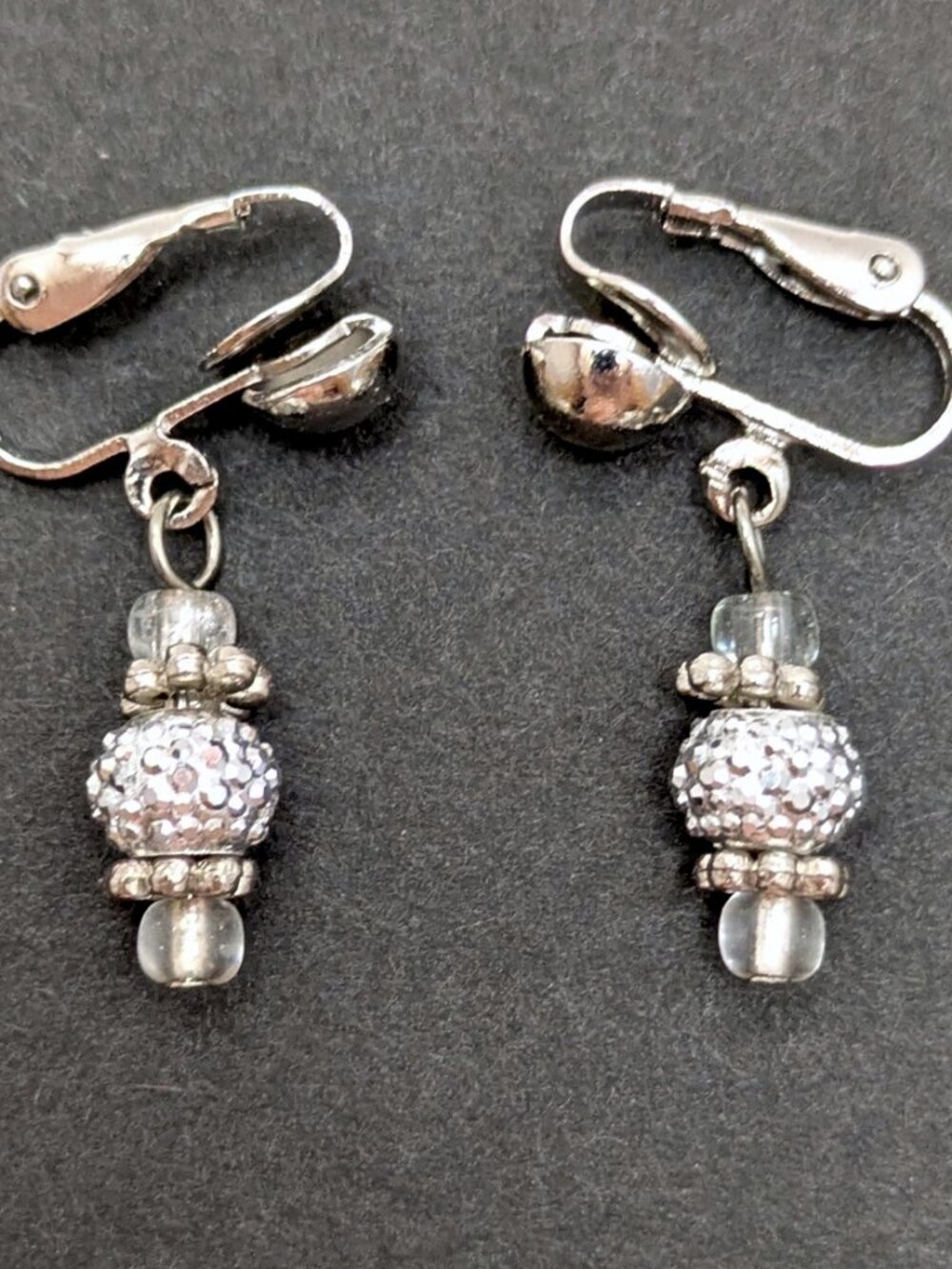 Clip-On Handmade Studded Silver Disco Ball Earrings Y2K Y3K Dainty Glam Funky